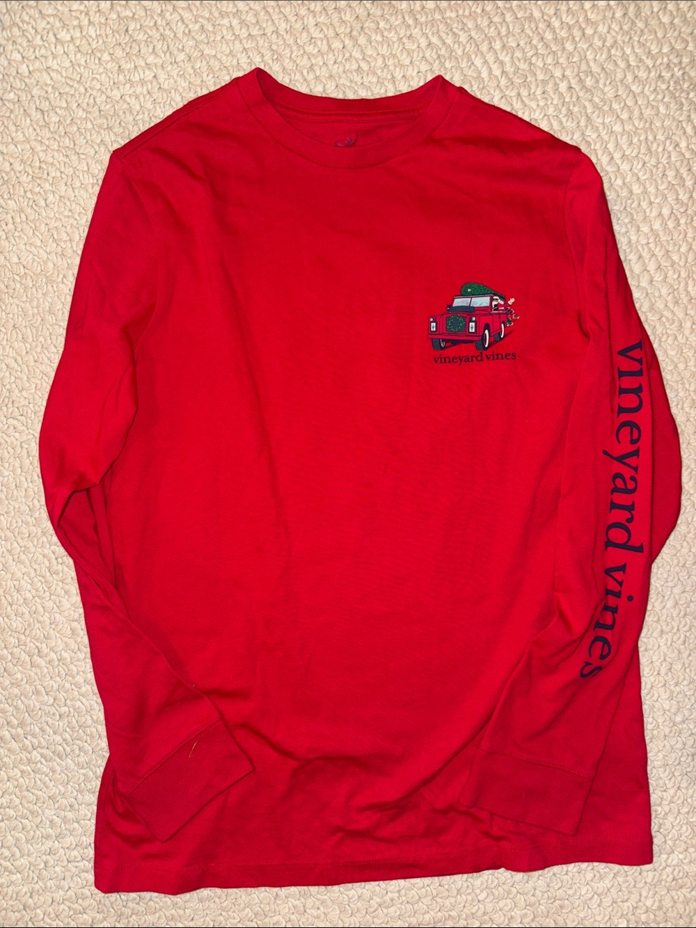 Vineyard Vines Boys Christmas Red Long-Sleeve Graphic Tee with Sleeve Logo